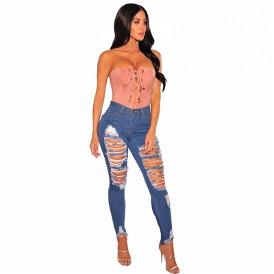 Pencil Pant Style Ripped Denim Jeans Womens Breathable Plus Size