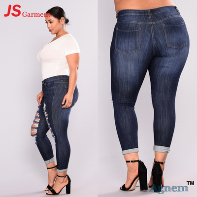 High Waist Rip Jeans Pants Plus Size Wide Style For Overweight Person