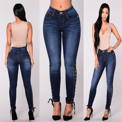 Tight Stretch Feet Womens High Waisted Distressed Jeans Softener Fabric Type