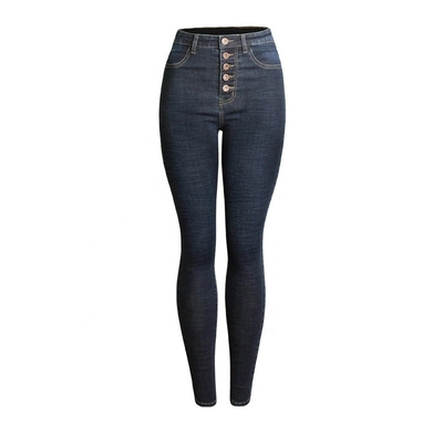 Simple Pencil Ladies Jeans Pant 45AM091 Thickening High Waist Zipper Fly